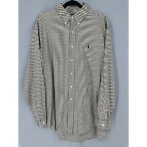 90s Vintage Ralph Lauren Shirt Men XL Olive Green Check Plaid Button Pony Cotton